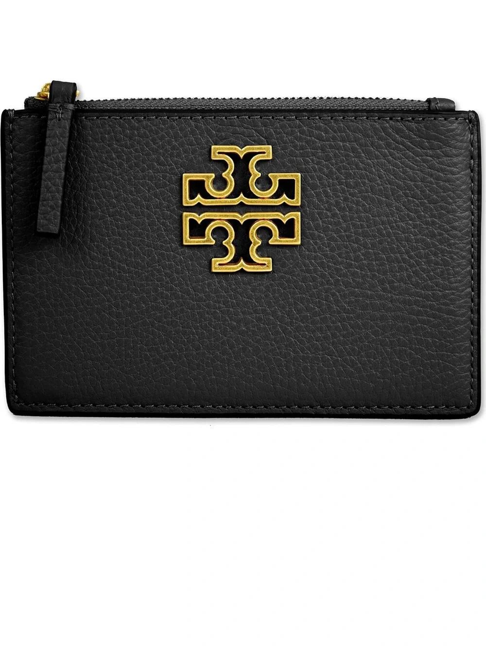Tory Burch Britten Black Pebbled Leather Zip Card Case